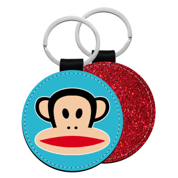 Monkey, Μπρελόκ Δερματίνη, στρογγυλό ΚΟΚΚΙΝΟ (5cm)