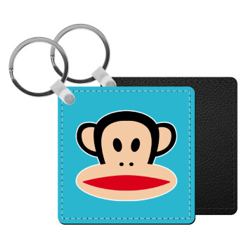 Monkey, Μπρελόκ Δερματίνη, τετράγωνο ΜΑΥΡΟ (5x5cm)