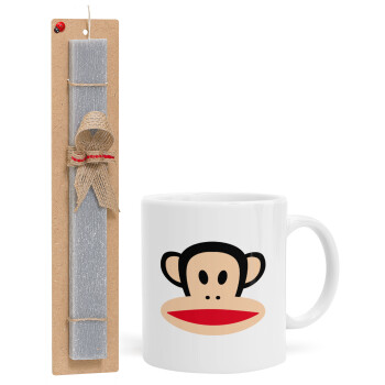 Monkey, Πασχαλινό Σετ, Κούπα κεραμική (330ml) & πασχαλινή λαμπάδα αρωματική πλακέ (30cm) (ΓΚΡΙ)
