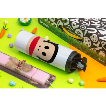 Monkey, Πασχαλινή Λαμπάδα με Travel Tumbler θερμό με διπλό καπάκι (600ml, BPA free) & κερί αρωματικό πλακέ (30cm) (ΡΟΖ)