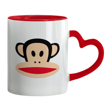 Monkey, Mug heart red handle, ceramic, 330ml