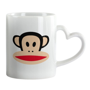 Monkey, Κούπα καρδιά χερούλι λευκή, κεραμική, 330ml