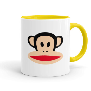 Monkey, Κούπα χρωματιστή κίτρινη, κεραμική, 330ml