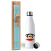 Easter Set, metallic stainless steel water bottle (750ml) & aromatic flat Easter candle (30cm) (TURQUOISE)