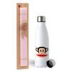 Easter Set, metallic stainless steel water bottle (750ml) & scented flat Easter candle (30cm) (PINK)