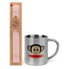 Easter Set, metallic thermal cup (300ml) & aromatic flat Easter candle (30cm) (PINK)