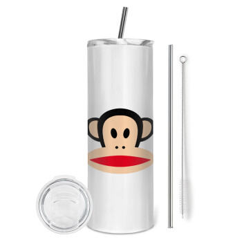 Monkey, Eco friendly ποτήρι θερμό (tumbler) από ανοξείδωτο ατσάλι 600ml, με μεταλλικό καλαμάκι & βούρτσα καθαρισμού