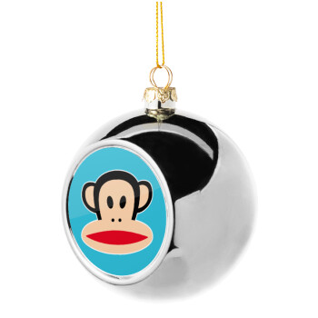 Monkey, Χριστουγεννιάτικη μπάλα δένδρου Ασημένια 8cm