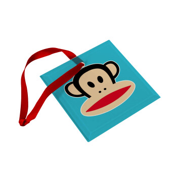Monkey, Χριστουγεννιάτικο στολίδι γυάλινο τετράγωνο 9x9cm