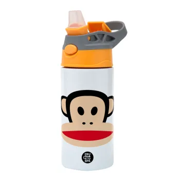 Monkey, Παιδικό παγούρι θερμό, ανοξείδωτο, με καλαμάκι ασφαλείας, Πορτοκαλί/Γκρι (360ml) BPA-FREE