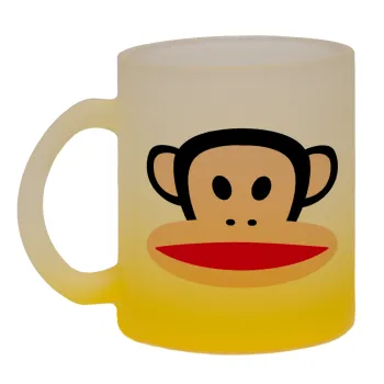 Monkey, Κούπα γυάλινη δίχρωμη με βάση το κίτρινο ματ, 330ml