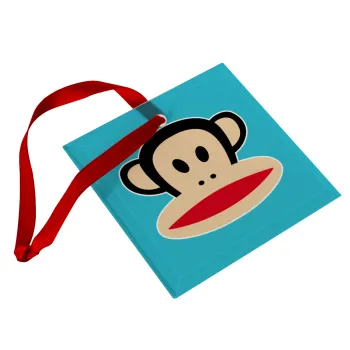 Monkey, Στολίδι Χριστουγεννιάτικο στολίδι γυάλινο τετράγωνο 9x9cm