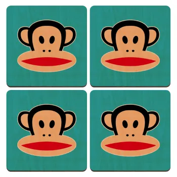 Monkey, ΣΕΤ x4 Σουβέρ ξύλινα τετράγωνα plywood (9cm)