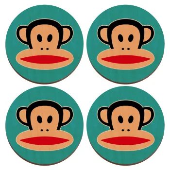 Monkey, ΣΕΤ x4 Σουβέρ ξύλινα στρογγυλά plywood (9cm)