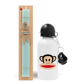 Monkey, Easter Set, metallic aluminum water bottle (500ml) & scented flat candle (30cm) (TURQUOISE)