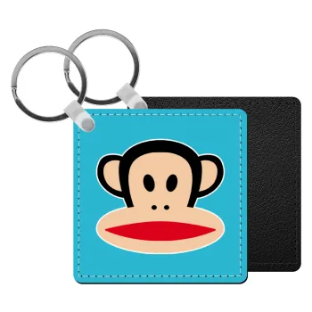 Monkey, Μπρελόκ Δερματίνη, τετράγωνο ΜΑΥΡΟ (5x5cm)