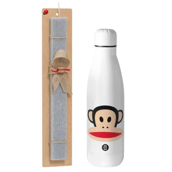 Monkey, Πασχαλινή Λαμπάδα με μεταλλικό παγούρι θερμός ανοξείδωτο (500ml) & κερί αρωματικό πλακέ (30cm) (ΓΚΡΙ)