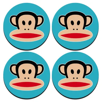 Monkey, ΣΕΤ 4 Σουβέρ ξύλινα στρογγυλά (9cm)