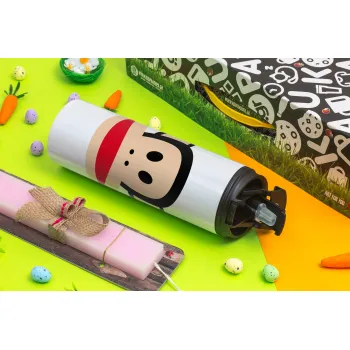 Monkey, Πασχαλινή Λαμπάδα με Travel Tumbler θερμό με διπλό καπάκι (600ml, BPA free) & κερί αρωματικό πλακέ (30cm) (ΡΟΖ)