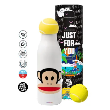 Monkey, Μπάλα τένις μεταλλικό παγούρι θερμός, διπλού τοιχώματος, 550ml