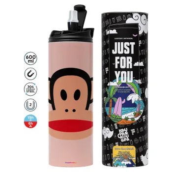 Monkey, Tumbler ποτήρι θερμό ΡΟΖ από ανοξείδωτο ατσάλι 600ml