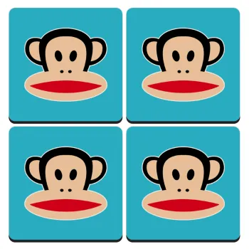 Monkey, ΣΕΤ 4 Σουβέρ ξύλινα τετράγωνα (9cm)