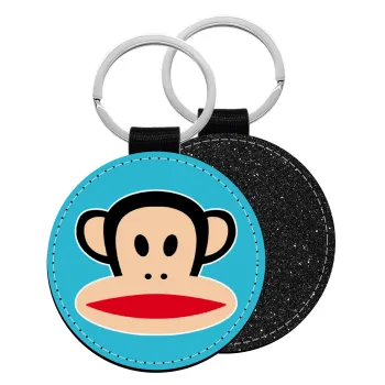 Monkey, Μπρελόκ Δερματίνη, στρογγυλό ΜΑΥΡΟ (5cm)