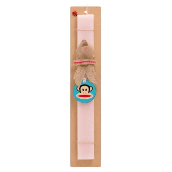 Monkey, Easter Set, wooden keychain & scented flat Easter candle (30cm) (PINK)