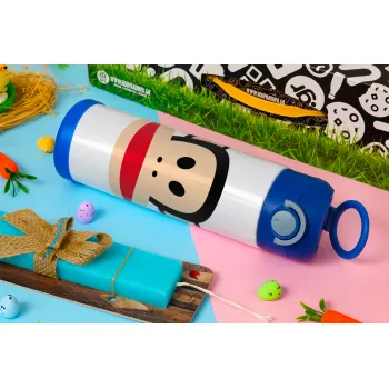 Monkey, Easter candle, Childrens hot water bottle, stainless steel, with safety straw, BLUE (500ml)