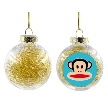 Monkey, Στολίδι Χριστουγεννιάτικη μπάλα δένδρου διάφανη με χρυσό γέμισμα 8cm