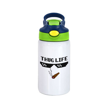 thug life, Children's hot water bottle, stainless steel, with safety straw, green, blue (350ml)