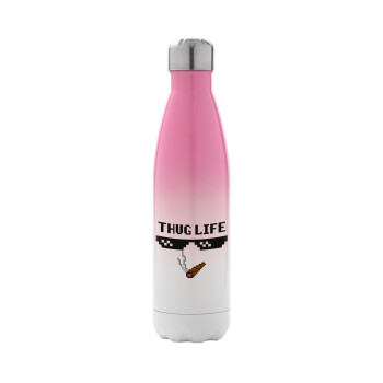 thug life, Metal mug thermos Pink/White (Stainless steel), double wall, 500ml