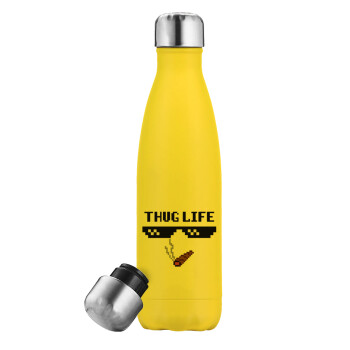 thug life, Μεταλλικό παγούρι θερμός Κίτρινος (Stainless steel), διπλού τοιχώματος, 500ml
