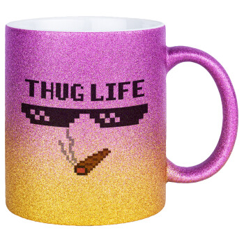 thug life, Κούπα Χρυσή/Ροζ Glitter, κεραμική, 330ml