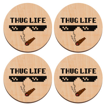 thug life, ΣΕΤ x4 Σουβέρ ξύλινα στρογγυλά plywood (9cm)