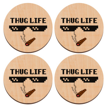 thug life, ΣΕΤ x4 Σουβέρ ξύλινα στρογγυλά plywood (9cm)