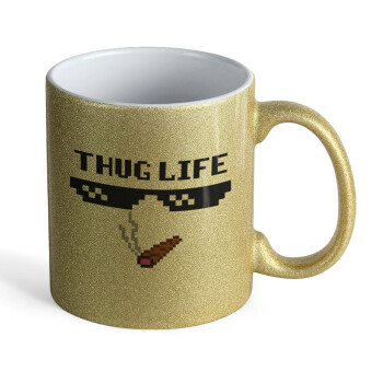 thug life, Κούπα Χρυσή Glitter που γυαλίζει, κεραμική, 330ml