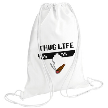 thug life, Τσάντα πλάτης πουγκί GYMBAG λευκή (28x40cm)