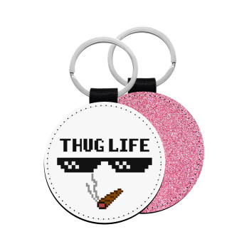 thug life, Μπρελόκ Δερματίνη, στρογγυλό ΡΟΖ (5cm)