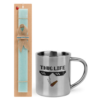 thug life, Πασχαλινό Σετ, μεταλλική κούπα θερμό (300ml) & πασχαλινή λαμπάδα αρωματική πλακέ (30cm) (ΤΙΡΚΟΥΑΖ)