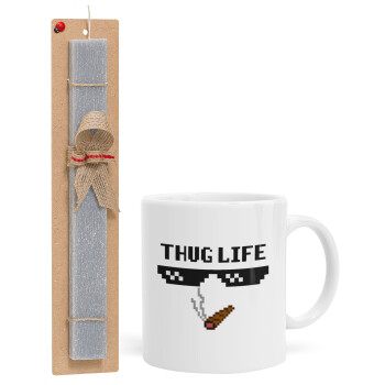 thug life, Πασχαλινό Σετ, Κούπα κεραμική (330ml) & πασχαλινή λαμπάδα αρωματική πλακέ (30cm) (ΓΚΡΙ)