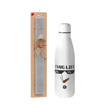 thug life, Easter Set, metallic stainless thermos bottle (500ml) & scented flat Easter candle (30cm) (GRAY)