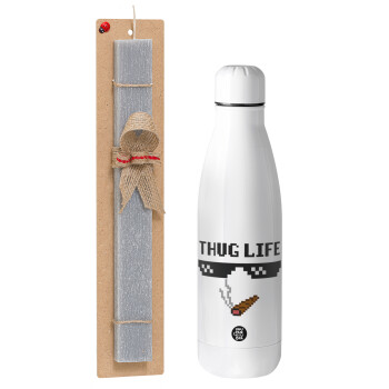 thug life, Πασχαλινό Σετ, μεταλλικό παγούρι Inox (700ml) & πασχαλινή λαμπάδα αρωματική πλακέ (30cm) (ΓΚΡΙ)