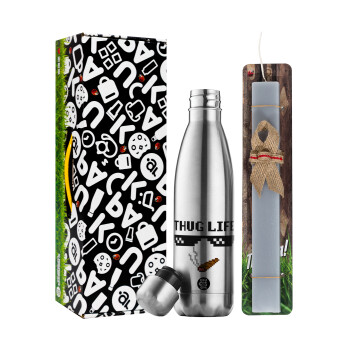 thug life, Easter Set, metallic stainless thermos flask (500ml) & scented flat Easter candle (30cm) (GRAY)