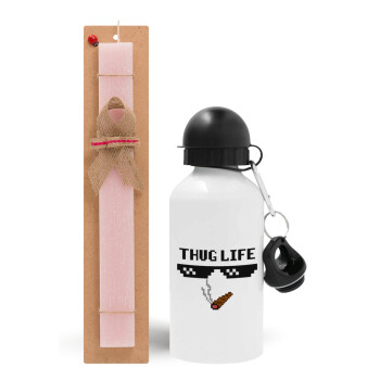 thug life, Πασχαλινό Σετ, παγούρι μεταλλικό αλουμινίου (500ml) & πασχαλινή λαμπάδα αρωματική πλακέ (30cm) (ΡΟΖ)