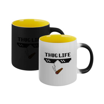thug life, Κούπα Μαγική εσωτερικό κίτρινη, κεραμική 330ml που αλλάζει χρώμα με το ζεστό ρόφημα (1 τεμάχιο)