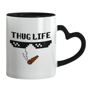 thug life, Κούπα καρδιά χερούλι μαύρη, κεραμική, 330ml