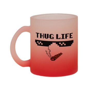 thug life, Κούπα γυάλινη δίχρωμη με βάση το κόκκινο ματ, 330ml