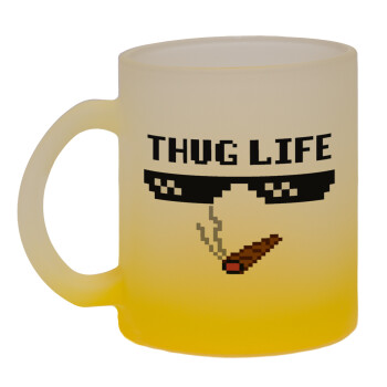 thug life, Κούπα γυάλινη δίχρωμη με βάση το κίτρινο ματ, 330ml