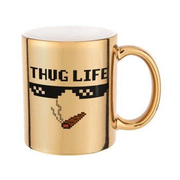 thug life, Κούπα κεραμική, χρυσή καθρέπτης, 330ml